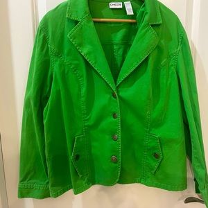 Chico's Kelly Green Denim Jacket Sz 3 14/16